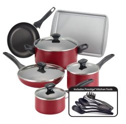 Farberware Dishwasher Safe Nonstick 15-Piece Cookware Set, Red