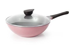 Neoflam Eela Chef’s Pan with Glass Lid and Ecolon Non-Stick Coating, 12-Inch, Pink