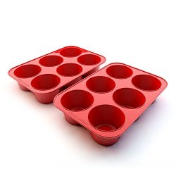 Silicone Texas Muffin Pans and Cupcake Maker, 6 Cup Large, Set of 2, Commercial Use, Free Recipe Ebook