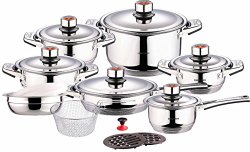 Swiss Inox Si-7000 18-Piece Stainless Steel Cookware Set, Includes Induction Compatible Fry Pots, Pans, Saucepan, Casserole
