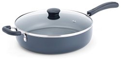 T-fal A91082 Specialty Nonstick Dishwasher Safe Oven Safe Jumbo Cooker Saute Pan with Glass Lid, 5-Quart, Black