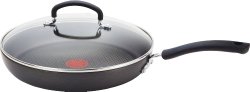 T-fal E91897 Ultimate Hard Anodized Nonstick Thermo-Spot Heat Indicator Deep Saute Pan Fry Pan with Glass Lid Cookware, 10-Inch, Gray