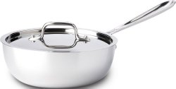 All-Clad 4213 Stainless Steel Tri-Ply Bonded Dishwasher Safe Saucier Pan with Lid / Cookware, 3-Quart, Silver