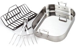 All-Clad 501631 Stainless Steel Large Roti Combo with Rack and Turkey Lifters Cookware, Silver