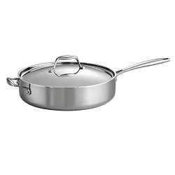 Tramontina 80116/018DS Gourmet 18/10 Stainless Steel Induction-Ready Tri-Ply Clad Covered Deep Saute Pan, 5-Quart, Stainless