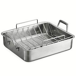 Tramontina 80203/006DS Gourmet Prima 16.5-Inch Deep Rectangular Roasting Pan with Basting Grill and V-Rack, Large, Stainless Steel