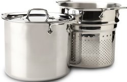 All-Clad 4807 Stainless Steel Tri-Ply Bonded Dishwasher Safe Pasta Pentola with Insert / Cookware, 7-Quart, Silver