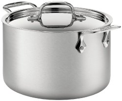 All-Clad BD552043 D5 Stainless Steel Brushed 5-Ply Bonded Dishwasher Safe Soup Pot with Lid Cookware, 4-Quart, Silver