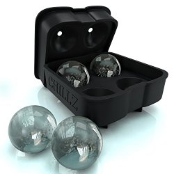 Chillz Ice Ball Maker Mold – Black Flexible Silicone Ice Tray – Molds 4 X 4.5cm Round Ice Ball Spheres