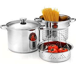 Cook N Home 02401 Stainless Steel 4-Piece Pasta Cooker Steamer Multipots with Encapsulated Bottom, 8-Quart