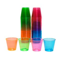 Party Essentials Hard Plastic 1-Ounce Shot Glasses, 50-Count, Assorted Neon