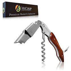 Rosewood Waiters Corkscrew by HiCoup – Premium All-in-one Wine Opener, Bottle Opener and Foil Cutter – No Risk, Lifetime Money-back Guarantee!
