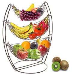 3 Tier Gunmetal Gray Triple Hammock Fruit / Vegetable / Produce Metal Basket Rack Display Stand – MyGift®