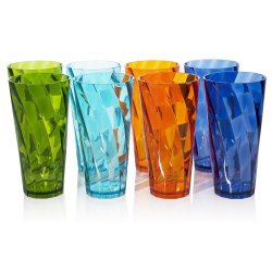 8pc Optix Break-resistant Restaurant-quality Plastic 26-ounce Iced Tea Cup Tumblers in 4 Assorted Colors