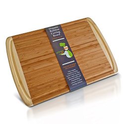 Best ORGANIC Bamboo Wood Cutting Board with Groove – Beautiful Extra Large Serving Tray and Thanksgiving Turkey Platter 18×12