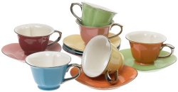 Classic Coffee & Tea Inside Out Heart Cups & Saucers, Set of 6, Assorted/Platinum, 5 Oz.