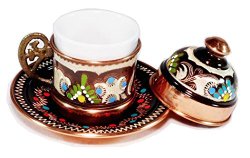 Copper Turkish Coffee Cup with Saucer and Lid