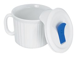 Corningware French White Pop-Ins 20-Ounce Mug with Blue Vented Plastic Cover, White