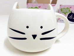 DOYOLLA Lovely Cute Little White Cat Coffee Milk Ceramic Mug Cup (White)