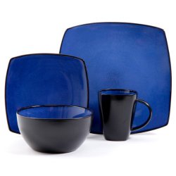 Gibson Bella Soho 16-Piece Square Reactive Glaze Dinnerware Set, Blue/Black
