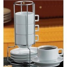 Harold Import Stackable Porcelain Demi Cup and Saucer Set, 9 Piece