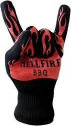 HellFire BBQ Gloves are Flame & Heat Resistant to 666F – Devilishly Hot! Barbecue Mitts’ Grippy Silicone Fingers & Cotton Lining for Grill, Smoker, Pit, Fireplace & Kitchen Oven – Guaranteed 666 Days