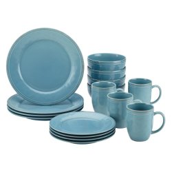 Rachael Ray Cucina 16-Piece Stoneware Dinnerware Set, Agave Blue