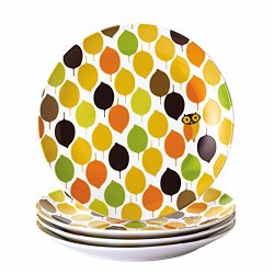 Rachael Ray Dinnerware Little Hoot 4-Piece Salad Plate Set, Print