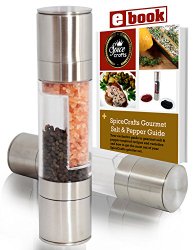 Sale! The Original SpiceCrafts Salt & Pepper Grinder Set – Stainless Steel – Clear Acrylic Body – 2 in 1 Dual Action