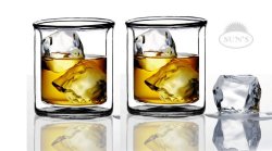 Sun’s Tea (TM) 9 oz Strong Double Wall Manhattan Style old-fashioned Scotch/Whiskey Glasses, Set of 2