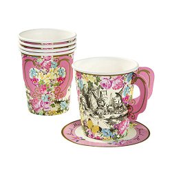 Talking Tables Truly Alice Whimsical Party Cup and Saucers (12 Pack), Multicolor
