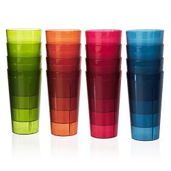 US Acrylic® Cafe 16 pc Break-Resistant Commercial-Grade 20 oz Restaurant-Quality Beverage Tumblers in Assorted Colors