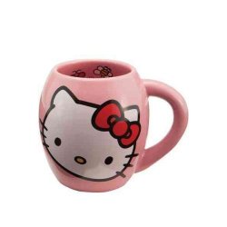 Vandor 18062 Hello Kitty 18 oz Oval Ceramicl Mug, Pink, White, and Red