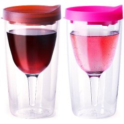 Vino2Go Wine Tumblers, 10-Ounce, Set of 2, Merlot and Pink