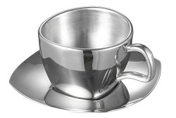 Visol Misto Stainless Steel Double Wall Cup with Saucer, Silver