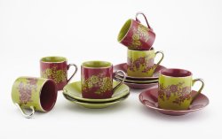 Yedi Houseware CC373 Floral Demitasse Cup and Saucer Set, Red and Green