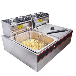 5000W 12L Stainless Steel Electric Countertop Deep Fryer Dual Tank Commercial