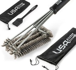 BBQ Grill Brush By USA Kitchen Elite – Best Barbecue Grill Cleaner – 18″- 3 Stainless Steel Brushes in 1