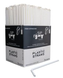 Crystalware Plastic Flexible Straws, Individually Wrapped, 7 3/4 Inches, 380/box, White