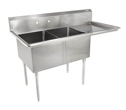 John Boos E Series Stainless Steel Sink, 12″ Deep Bowl, 2 Compartment, 18″ Right Hand Side Drainboard, 56-1/2″ Length x 23-1/2″ Width