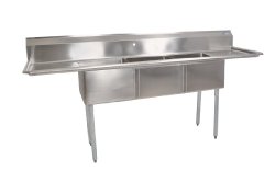 John Boos E Series Stainless Steel Sink, Multi Bowl, 3 Compartment, 15″ Left and Right Drainboard, 60″ Length x 19-1/2″ Width