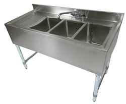 John Boos EUB3S48-1LD Stainless Steel Bar Sink, 3 Compartments, 48″ Length x 21″ Width, Left Hand Side Drain Board