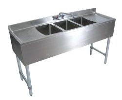 John Boos EUB3S60-2D Stainless Steel Underbar Sink, 3 Bowls, Left Hand and Right Hand Drain Boards, Splash Mount Faucet, 32.5″ Height x 21″ Width x 60″ Length