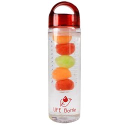 Life Bottle – Infuser Water Bottle – Create natural flavored water with our fruit infuser- Comes with FREE Top 50 Infuser Recipe E-Book! (Red)