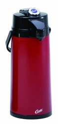 Wilbur Curtis Thermal Dispenser Air Pot, 2.2L Red Body Glass Liner Lever Pump – Commercial Airpot Pourpot Beverage Dispenser – TLXA2206G000 (Each)