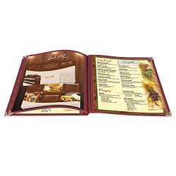 30 Pack 8.5×11 6 View 3 Page Menu Cover Burgundy Trim Trifold Transparent Volume