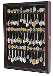 36 Spoon Display Case Cabinet Holder Rack Shadow Box with REAL Glass Door, DARK CHERRY Finish (SP01-DC)