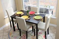 5 PC Ivory Leather 4 Person Table and Chairs ivory Dining Dinette – Ivory Parson Chair