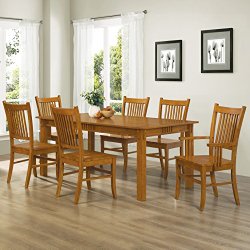 7pc Mission Style Solid Hardwood Dining Table & 6 Chairs Set