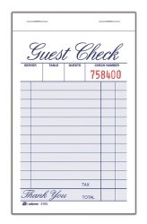 Adams Guest Check Pad, 1 Part, 3.34 x 5.44 Inches, 100 Sheets per Pad, 12 Pads per Pack, White (2100-12)